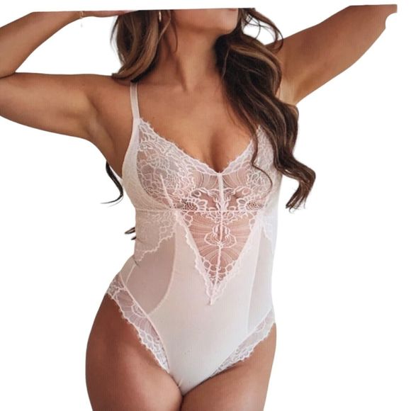 Pinsy Women's Sz XL Whisper Pink Smoothing Lace Shapesuit Shapewear Bodysuit - Picture 3 of 4